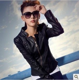 2012 spring and autumn new arrival women's short design stand collar water washed leather clothing PU female leather clothing