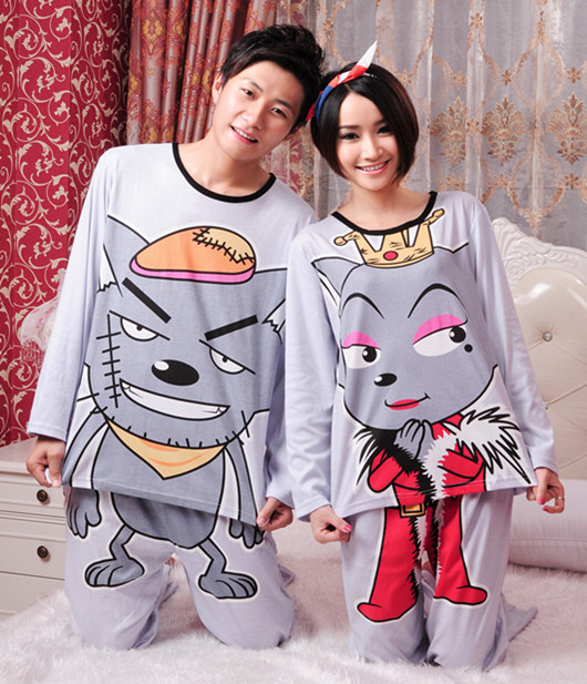 2012 spring and autumn one piece cartoon long-sleeve lovers 100% cotton plus size plus size sleep set lounge