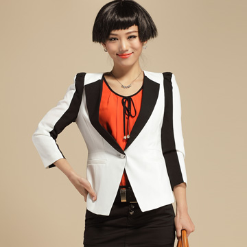 2012 spring and autumn outfit OL one button black and white classic colorant match thin spring and autumn small suit jacket LDX