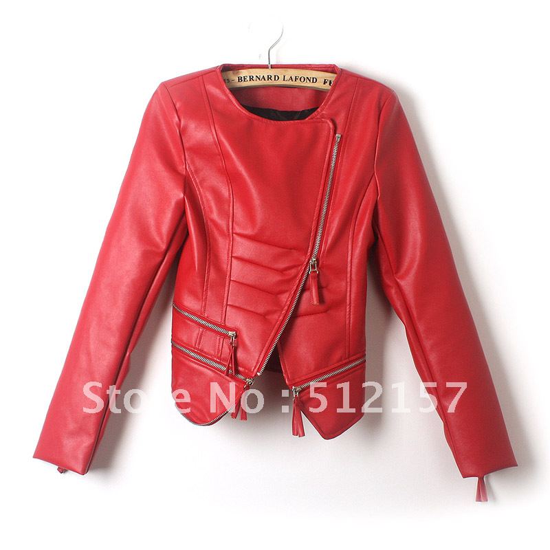 2012 spring and autumn short design slim oblique zipper motorcycle clothing PU clothing female leather jacket coat