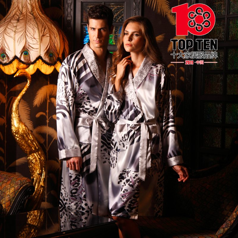 2012 spring and autumn silk male lounge sleepwear wire long-sleeve lovers robe