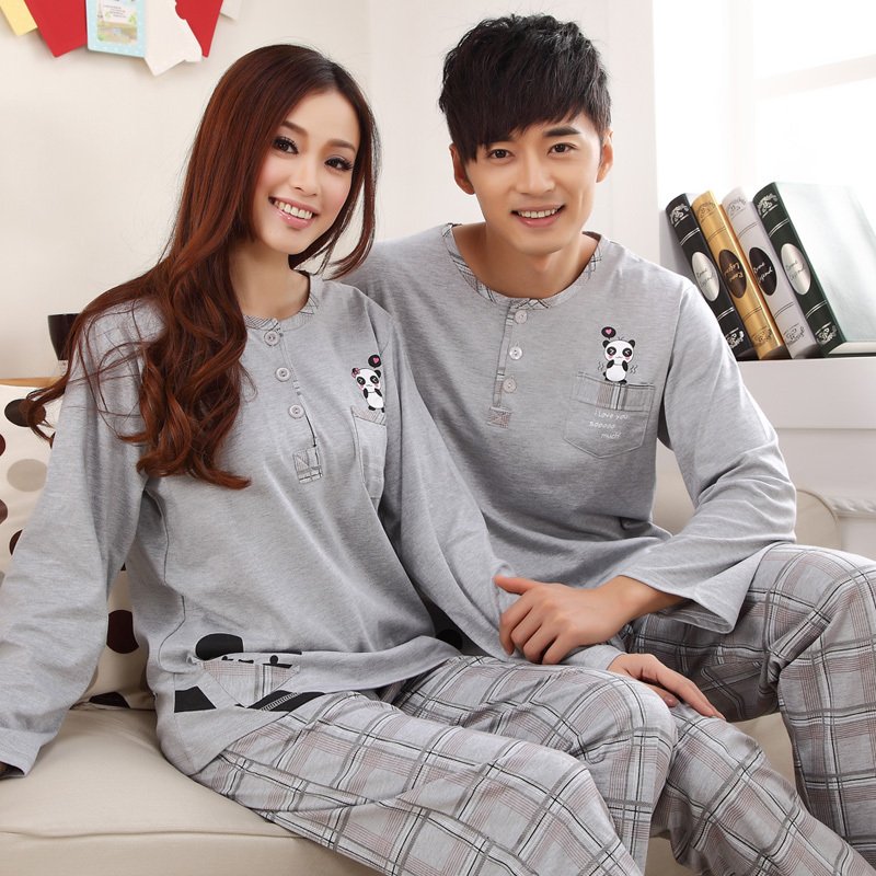 2012 spring and autumn sleepwear cotton men's women's long-sleeve paragraph plaid brief lovers sleepwear lounge set