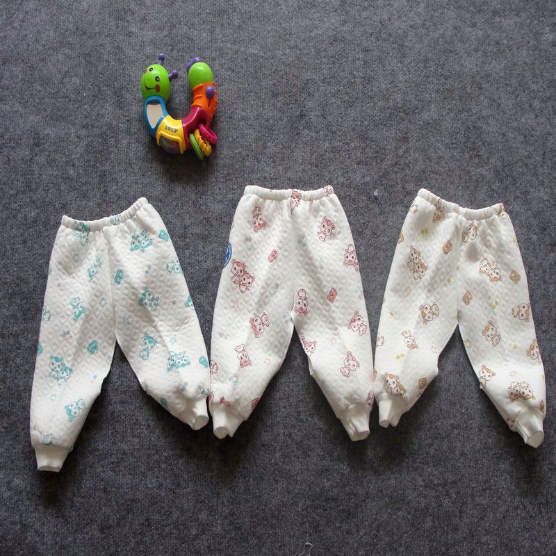 2012 spring and autumn thermal 100% cotton double layer cotton-padded newborn male to open file pants baby home pajama pants