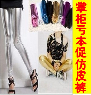 2012 spring and autumn tight multi color japanned leather pants metal faux leather legging faux leather pants light skinny pants