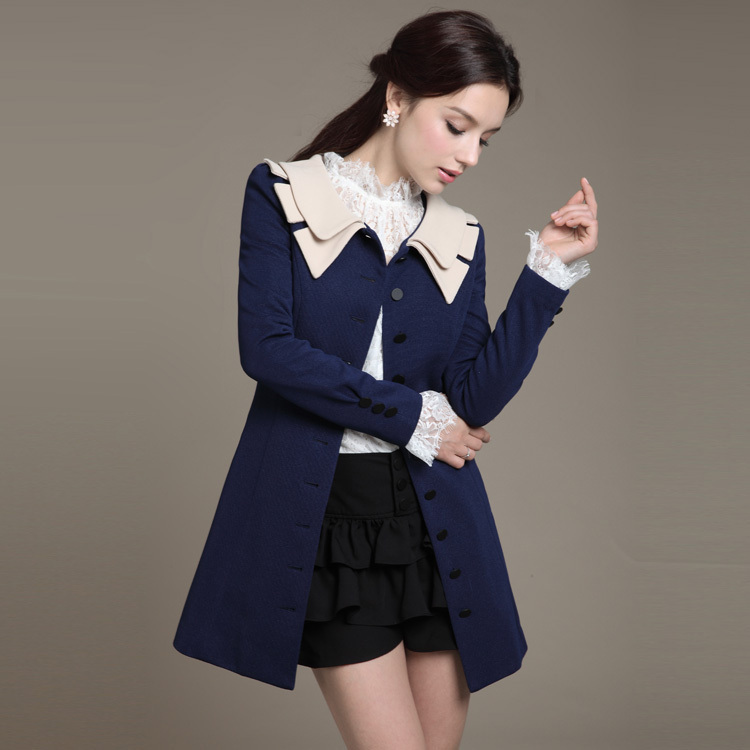 2012 spring and autumn trench Women slim outerwear medium-long single breasted trench lf2207