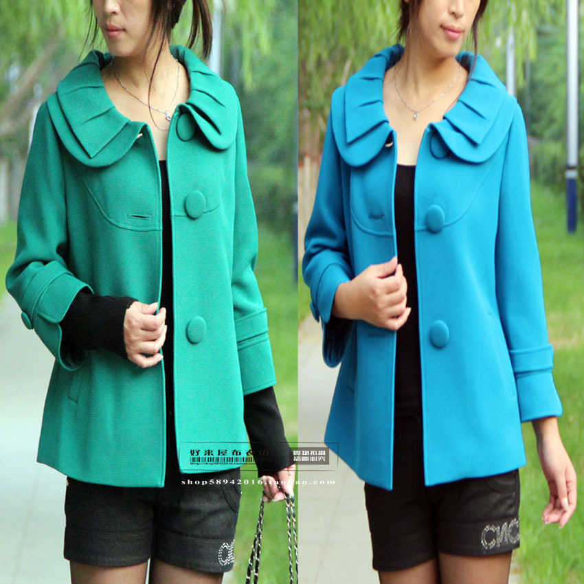 2012 spring and autumn two ways long-sleeve sweet women's loose peter pan collar short design coat plus size available