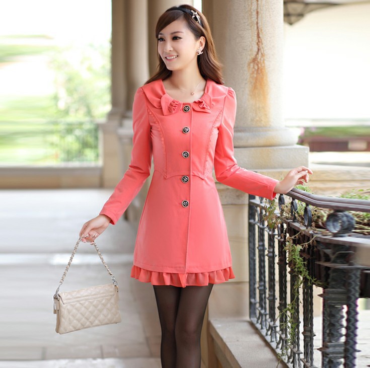 2012 spring and autumn women outerwear slim medium-long o-neck chiffon patchwork long-sleeve Women trench