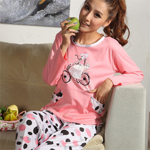 2012 spring and autumn women's 100% cotton long-sleeve sleep set cartoon lounge