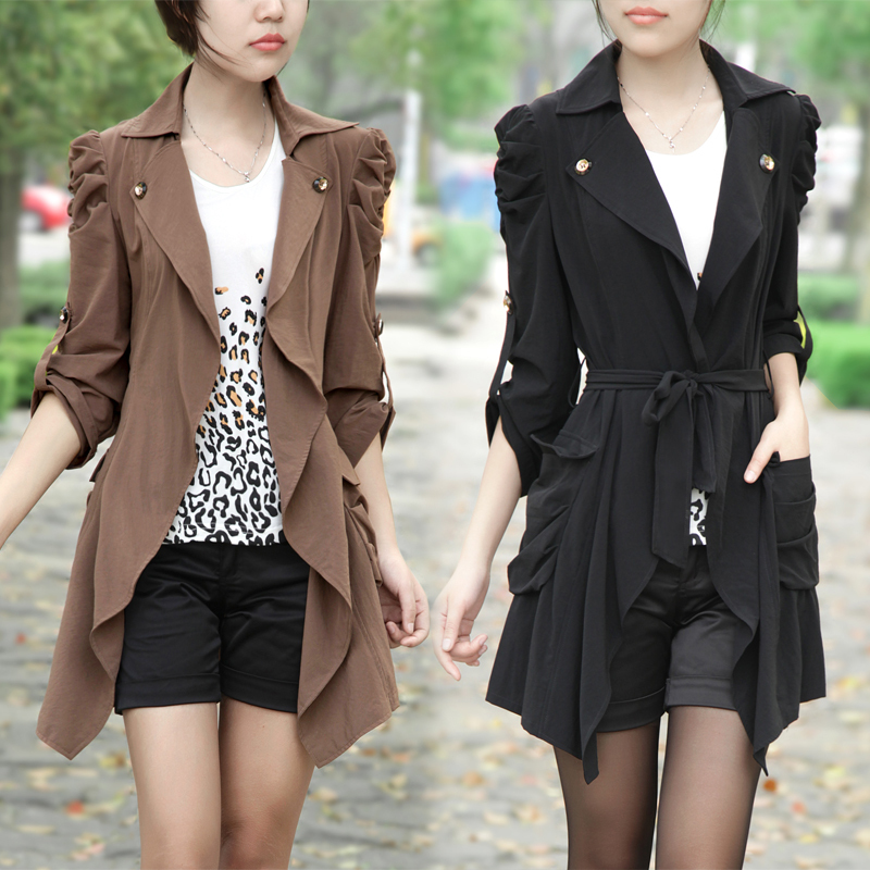 2012 spring and autumn women's casual plus size outerwear three quarter sleeve turn-down collar trench twinset