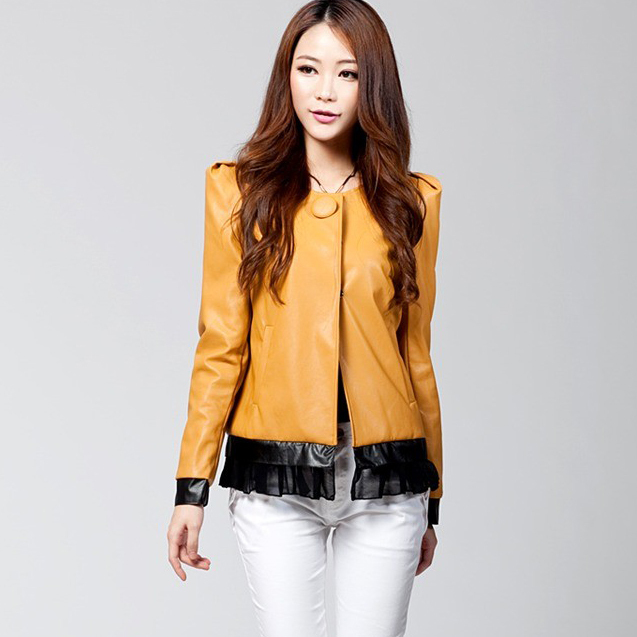 2012 spring and autumn women's epaulette female PU water wash short design leather clothing leather jacket outerwear women's