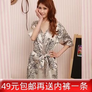 2012 spring and autumn women's faux silk robe twinset spaghetti strap nightgown sexy summer plus size sleepwear