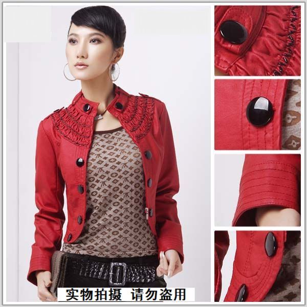 2012 spring and autumn women's leather clothing stand collar slim women's leather coat leather clothing short design small