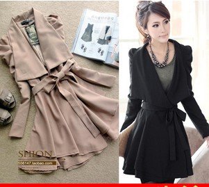 2012 spring and autumn women's medium-long trench turn-down collar long-sleeve ol outerwear puff sleeve