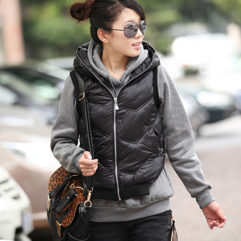 2012 spring and autumn women's new arrival thickening thermal hooded cotton vest glossy