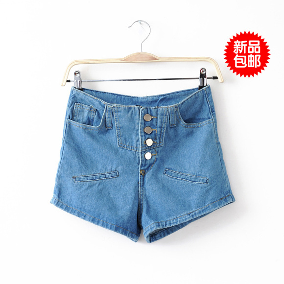 2012 spring and summer 4 clashers in high waist vintage multi-pocket water wash jeans denim shorts