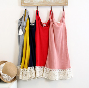 2012 spring and summer all-match candy color thread crochet sweep lace slim spaghetti strap basic tank