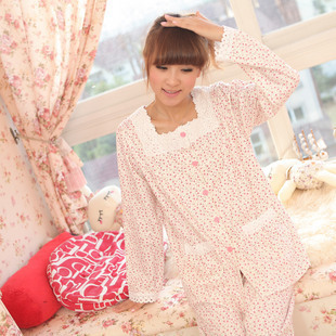 2012 spring and summer autumn long-sleeve 100% cotton sleepwear women's lounge set