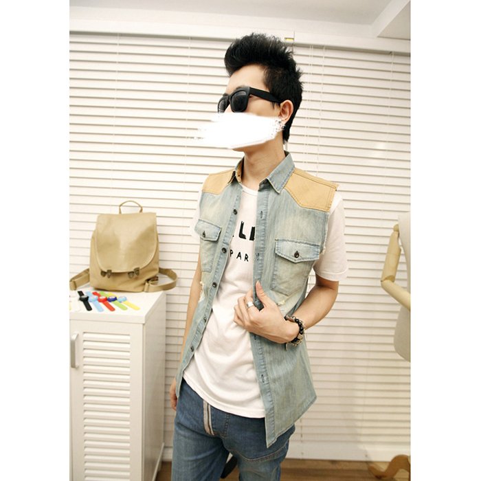 2012 spring and summer autumn male women's vest outerwear casual slim denim patchwork small vest