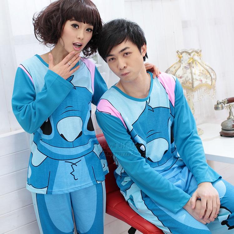 2012 spring and summer autumn sleepwear 100% cotton long-sleeve cartoon stitch lovers lounge set