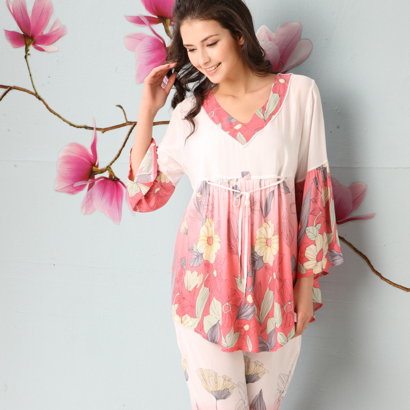 2012 spring and summer autumn sleepwear V-neck women's woven 100% cotton fabric long-sleeve lounge set 1373