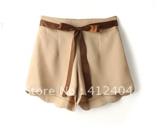 2012 spring and summer bandage smoke ribbon loose wave sweep casual shorts Women single-shorts female