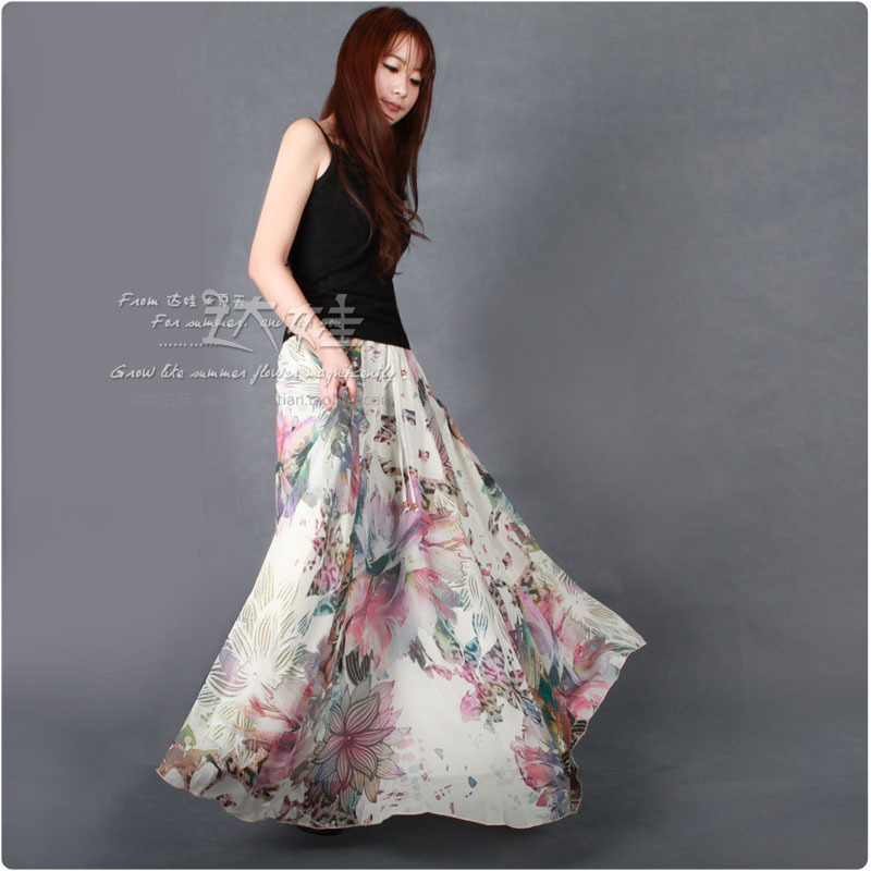 2012 spring and summer chiffon half-length full dress expansion skirt white Leather