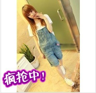 2012 spring and summer denim bib pants loose jumpsuit vintage denim shorts