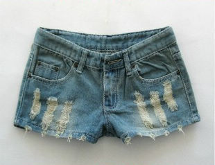 2012 spring and summer denim shorts female distrressed plus size light color denim shorts mm loose shorts