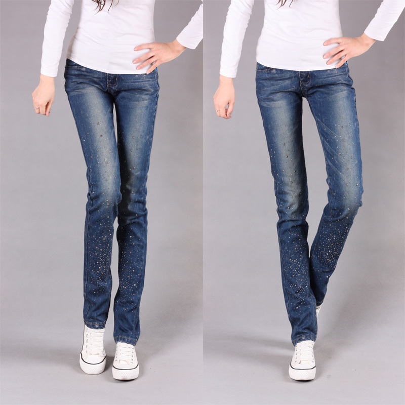 2012 spring and summer elastic rhinestones jeans female pencil pants long trousers skinny pants trousers 029 NCMPGNN