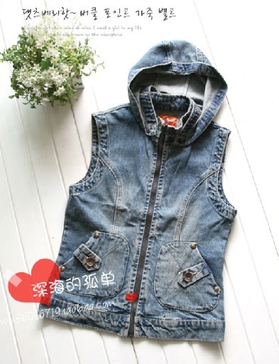 2012 spring and summer fashion personality tooling vintage hooded women's denim vest plus size