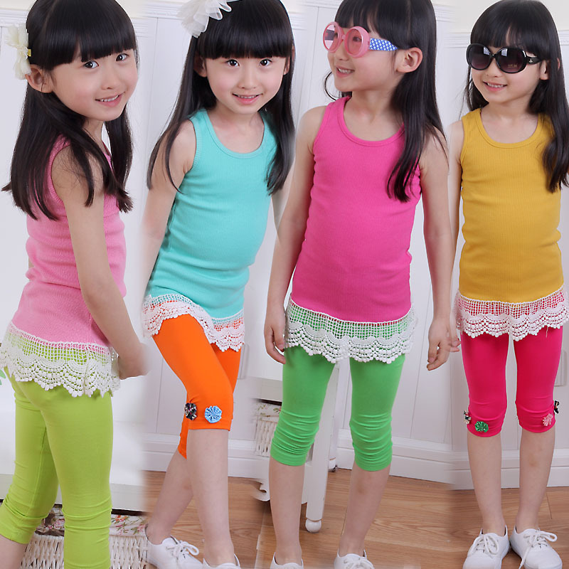 2012 spring and summer girls clothing sleeveless vest solid color candy color 100% cotton thread lace decoration y102