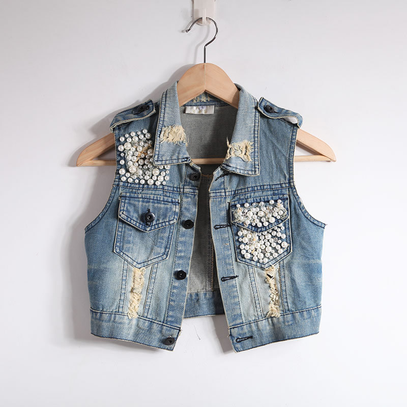 2012 spring and summer hot-selling denim vest pearl water wash fashion slim denim vest female vest