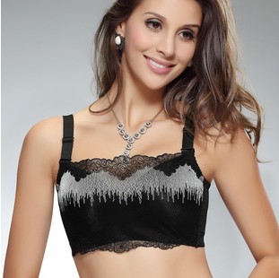 2012 spring and summer lace tube top bra design lingerie push up black silver thickening of the bra adjustable bra