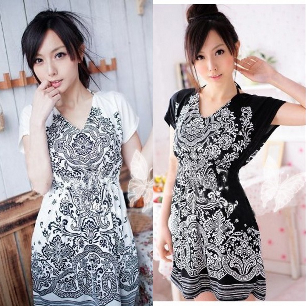 2012 spring and summer new arrival vintage viscose slim waist straps halter-neck V-neck short-sleeve dress beach dress