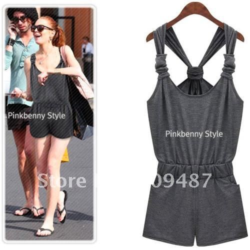 2012 spring and summer solid color book comfortable large o-neck slim suspenders jumpsuit 234