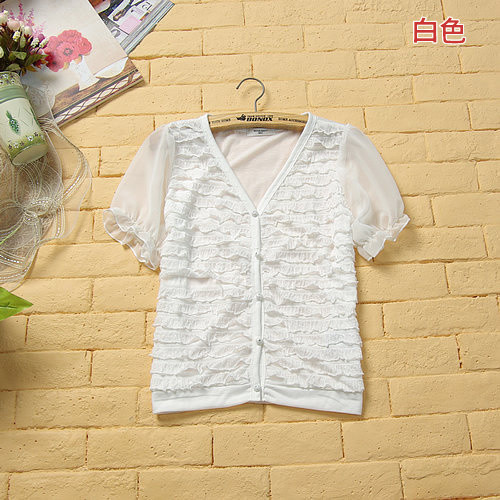 2012 spring and summer women's sweet all-match V-neck smallerone short-sleeve short design cardigan small cape cute shirt