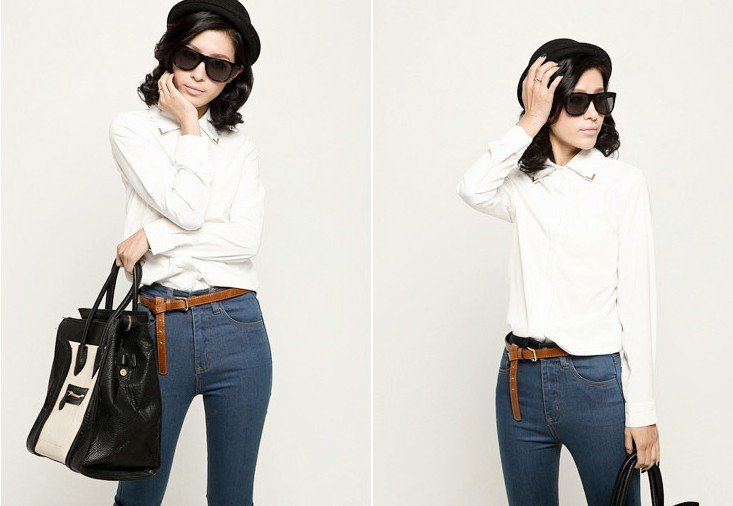 2012 spring autumn new solid top ladies' chiffon blouse long sleeve with buckle shirt  free shpping