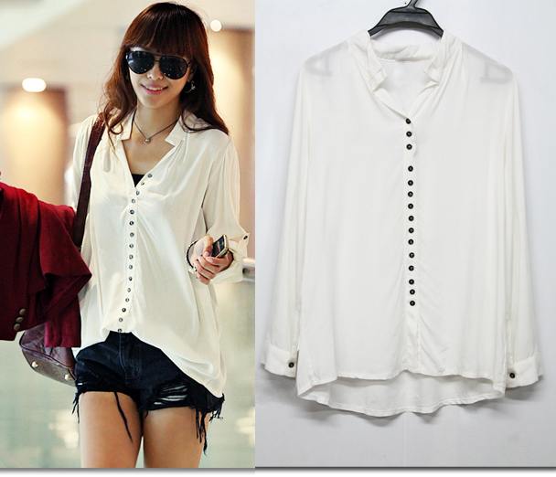 2012 spring autumn women's fashion quality exquisite single breasted casual white shirt outerwear cotton blouses black