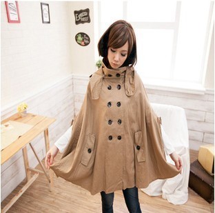 2012 spring british style double breasted with a hood cloak outerwear women's top single