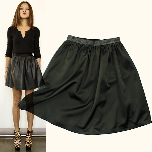 2012 spring bust skirt leather skirt the proportion of black umbels short skirt smoke high waist