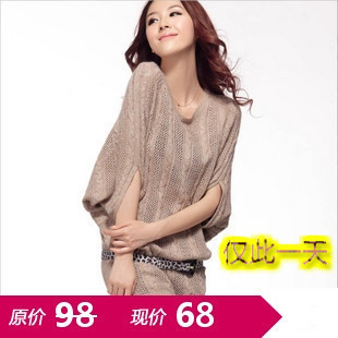 2012 spring cutout twisted batwing sleeve loose medium-long elegant plus size sweater (WC008)