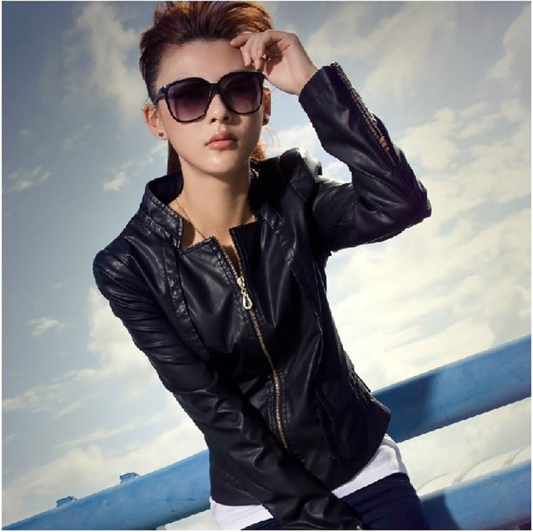 2012 spring design short leather coat PU clothing women's leather clothing short design female