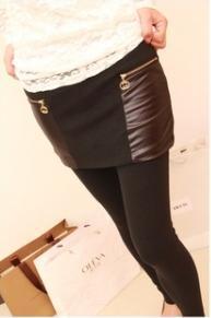 2012 spring double zipper leather patchwork faux two piece dress legging skirt legging