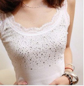 2012 spring fashion neckline rhinestones spaghetti strap thread cotton all-match shoulder strap lace decoration small vest