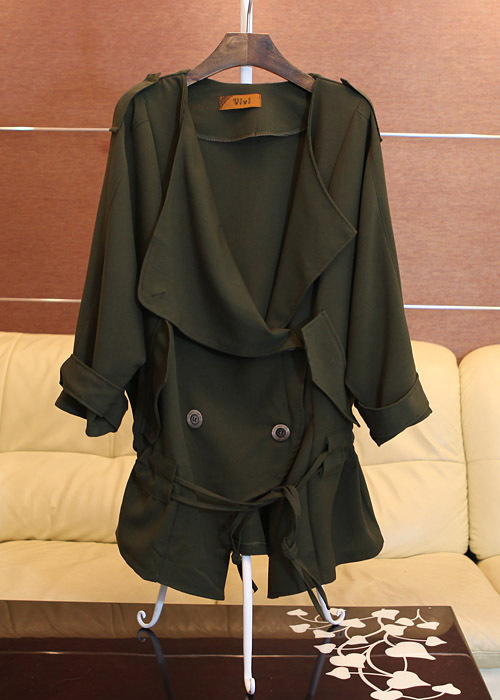 2012 spring fashion normic loose plus size batwing sleeve Army Green trench outerwear female g5-1