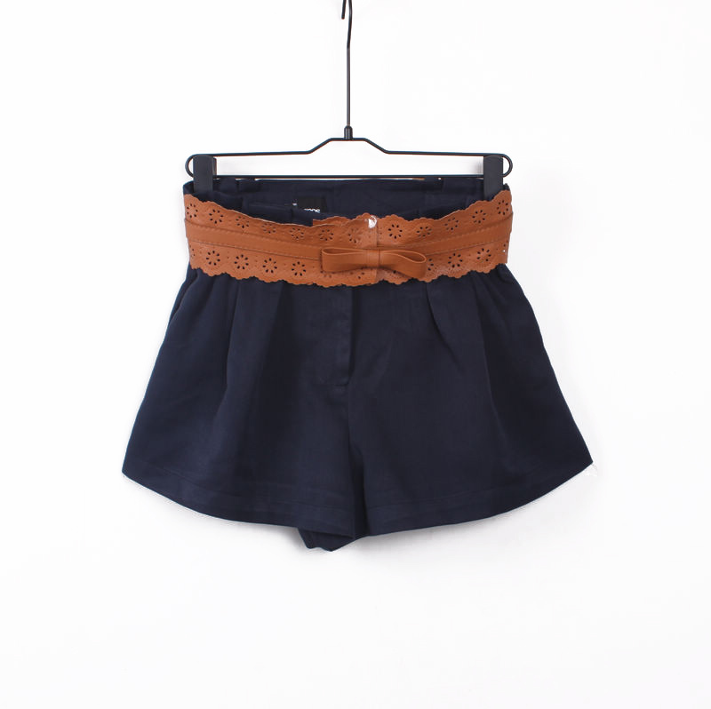 2012 spring fashion vintage pleated elastic waist shorts women's culottes with belt