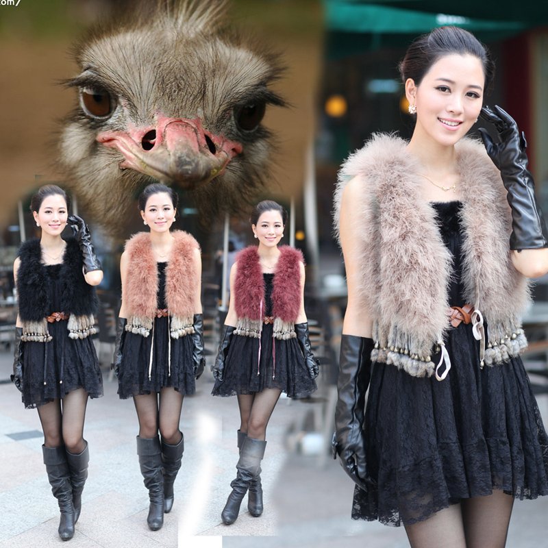 2012 spring fur vest ostrich sweater vest female short design vest women outerwear