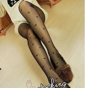 2012 spring heart mesh velvet plus crotch pantyhose ultra-thin stockings