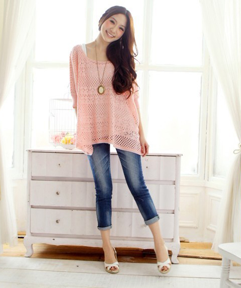 2012 spring knitted top loose batwing sleeve cutout m11169