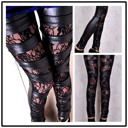 2012 spring lace basic leather cross straps all-match 065 legging black